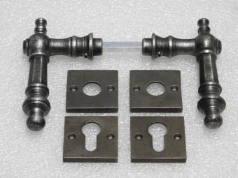 Victoria Handle Set + Square Handle and Lock Rosettes - Galvanised Cast Iron