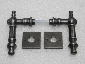 Victoria Door Handle Set + Square Door Handle Rosettes - Galvanised Cast Iron