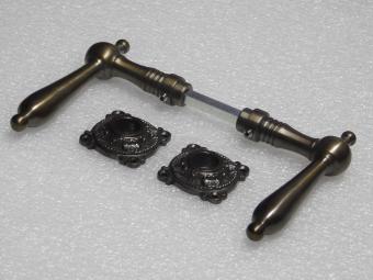 Classic Door Handle Set with Rosettes - Dark Patinated Brass