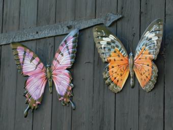 Set of Wall Butterflies - Purple and Orange - Metal