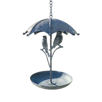 Sierlijke Vogelbadje met Vogels en Paraplu - Metaal