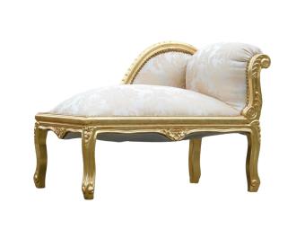 Vintage Chaiselongue Barokstijl – Goudkleurig Houten Frame – Beige Gestoffeerd