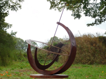 Handmade Metal Sundial on a Stone Plinth - 140 cm high - Rusty Steel Finish