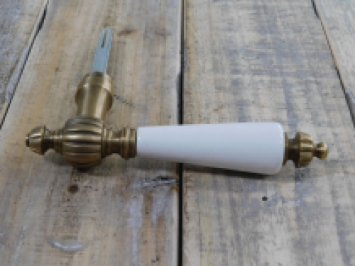 1 Door handle with ceramic handle white, patinated brass