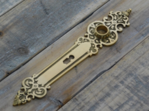 1 Long door plate Tilspit - polished brass, as an antique, room door lock suitable.