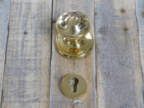 Fixed door knob - polished brass - with security roses