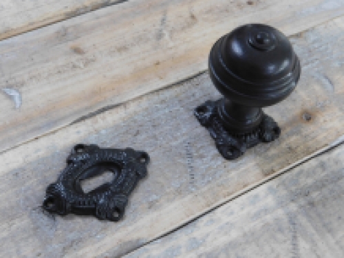 Door knob with two rosettes - door knob, knob rosette and lock rosette - antique iron, dark brown