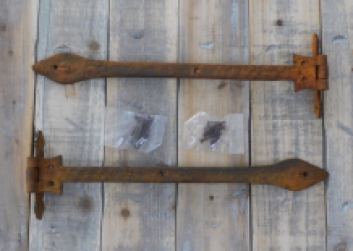 Hinge set with strap, rustic wrought iron, 2 antique hinges for e.g. chests, long forged pieces, beautiful!