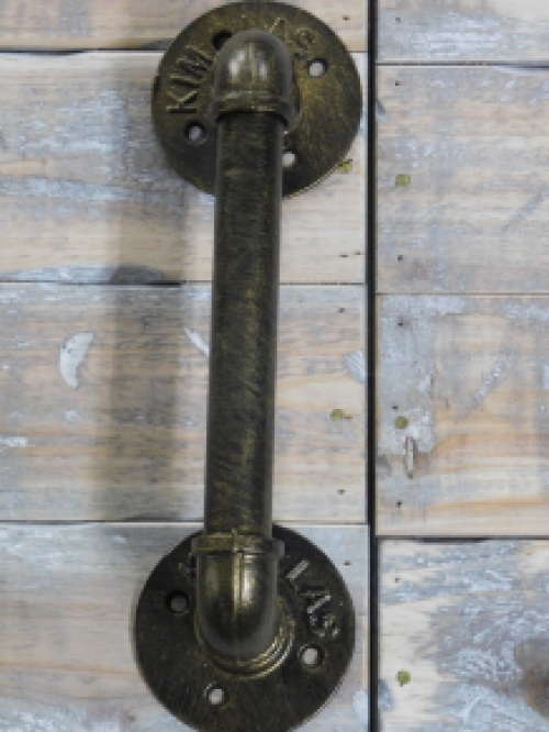 Prachtige industriële deurgreep, ijzer brons antiek, zeer fraai.