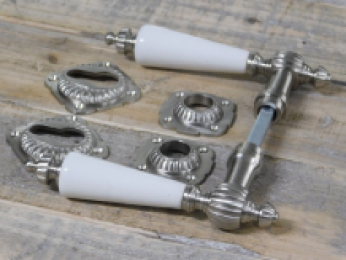 Set deurbeslag - cilinder slot geschikt - mat nikkel met witte porseleinen grepen