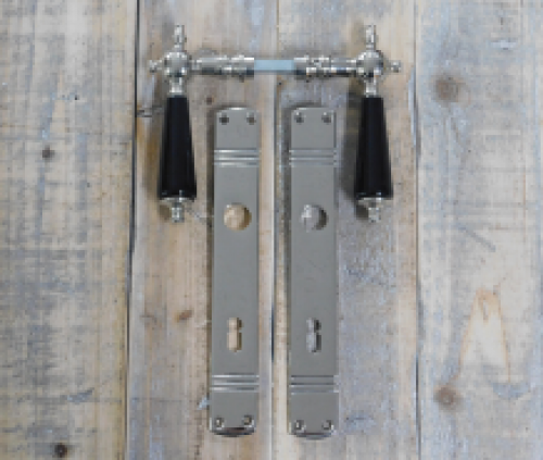 Retro Style deurbeslag set nikkel - deurknoppen met porseleinen handvaten zwart