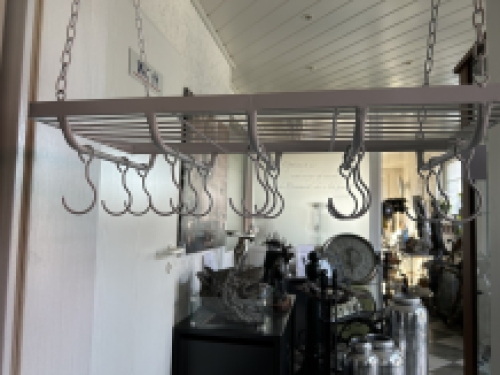 Cups Hanger - iron herbs, game rack with 15 hooks, white.