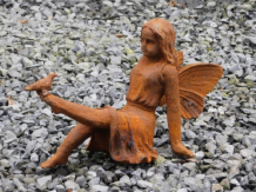 Statue Elf-Angel with bird - cast iron