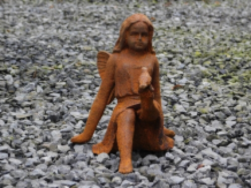 Statue Elf-Angel with bird - cast iron