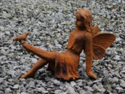 Statue Elf-Angel with bird - cast iron