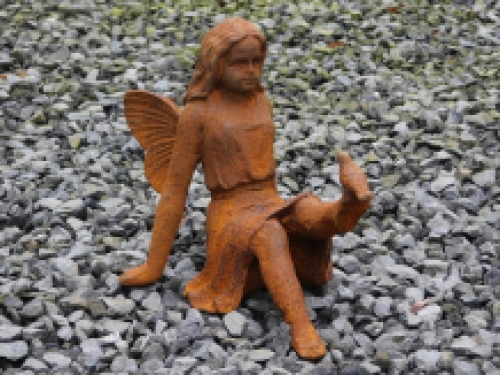 Statue Elf-Angel with bird - cast iron