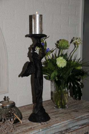 Beautiful heavy black-rust metal angel candlesticks, beautiful.