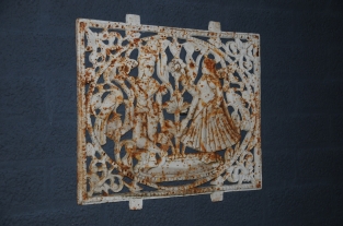 Rooster, fender, gemaakt van gietijzer old-white-rust.