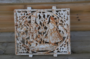 Rooster, fender, gemaakt van gietijzer old-white-rust.