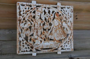 Rooster, fender, gemaakt van gietijzer old-white-rust.