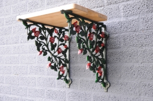 Beautiful set of shelf supports, shelf supports rose motif, cast iron-in matching color.