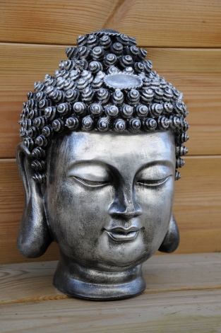 Indonesischer Buddha-Kopf, polystein-grau-silber-klein!