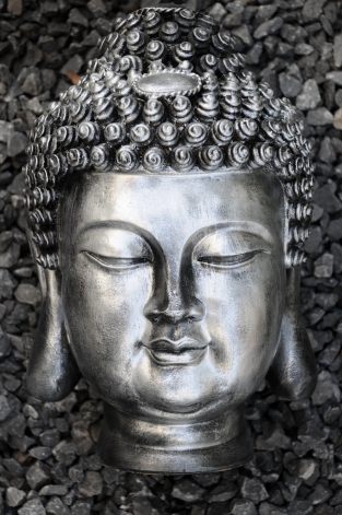 Indonesischer Buddha-Kopf, polystein-grau-silber-klein!
