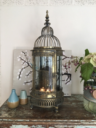 Beautiful metal lantern with separate fire hood and cut glass.