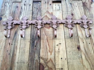 Wall coat rack, cast iron old white rust look, 6 angles.