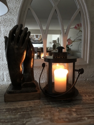 Lantern, metal and glass, beautiful heavy black lantern