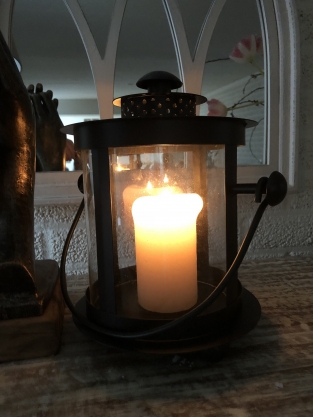 Lantern, metal and glass, beautiful heavy black lantern