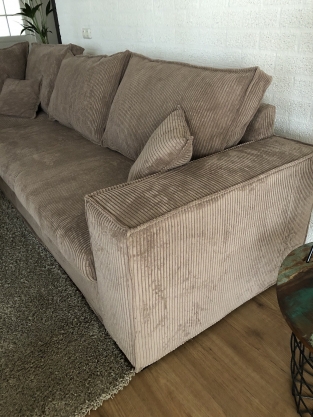 Beautiful hefty new taupe rib fabric corner sofa model