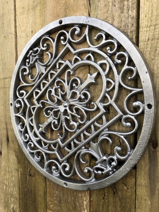 Grid round - Mandala, cast iron, antique silver