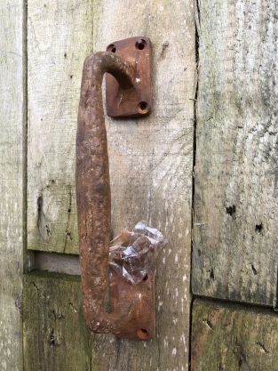 Door handle Square made of solid iron - large- rust brown- coated.