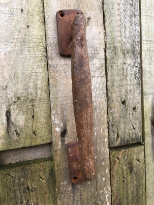 Door handle Square made of solid iron - large- rust brown- coated.