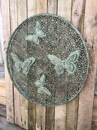 Wall ornament-metal-green-butterfly rack, round- beautiful!!