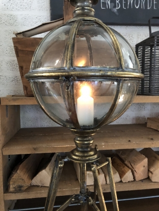 Metal candle holder with glass ball on base, very beautiful!!