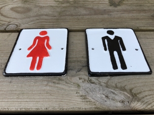 Set of signs for toilet door, cast iron painted, Man + Woman