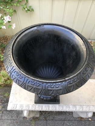 Heavy cast iron planter vase for outdoor use - black