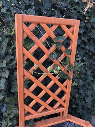 Bloembak, plantenbak, van massief hout met prachtig bewerkte pergola