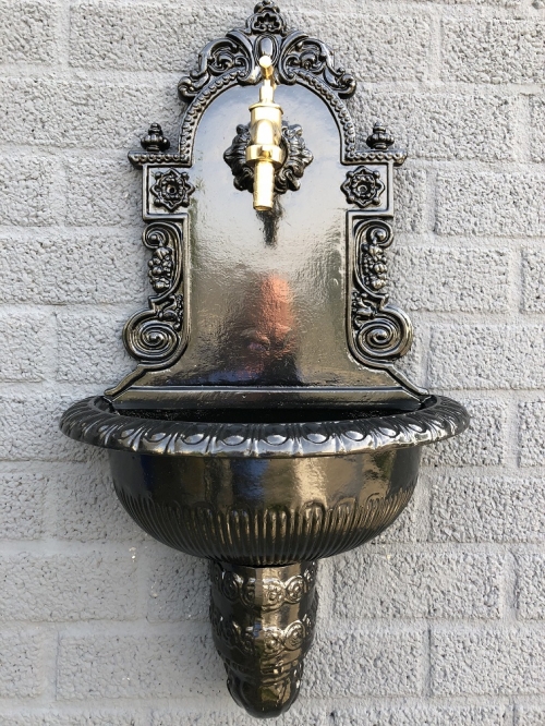 Wall fountain - black - alu with brass faucet - sink, heavy quality!!!