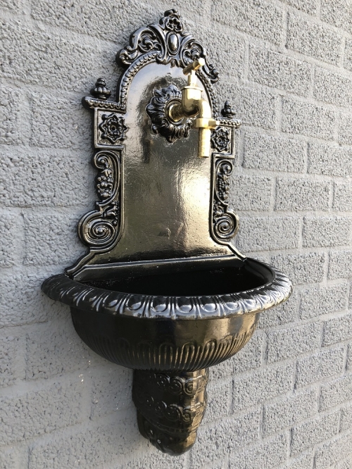 Wall fountain - black - alu with brass faucet - sink, heavy quality!!!