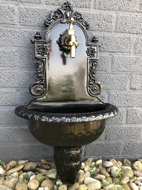 Wall fountain - black - alu with brass faucet - sink, heavy quality!!!