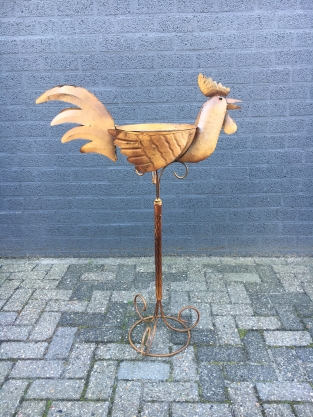 Large decorative rooster with bowl, metal