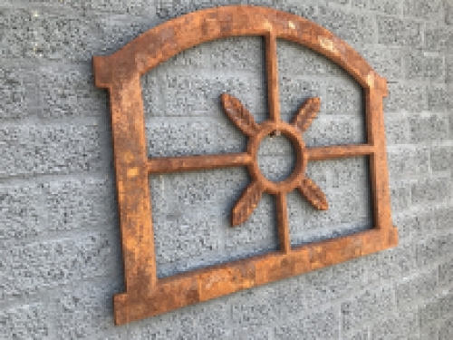 Cast iron stable-garage window, iron window for garden wall, oak window large.