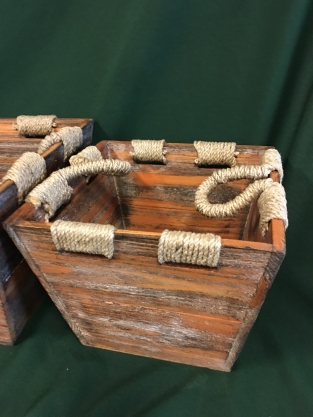 Set of 3 Asian wooden trays with sisal rope