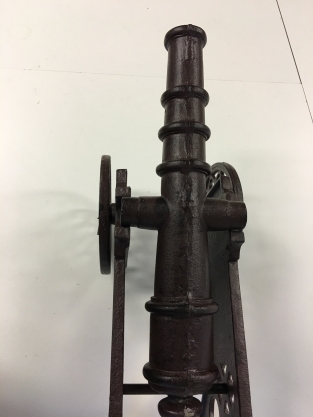 Beautiful decorative cannon, cast iron brown.