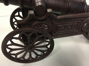 Beautiful decorative cannon, cast iron brown.