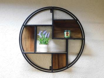 Industrial wall rack M - round - mango wood and metal