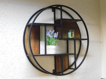 Industrial wall rack M - round - mango wood and metal